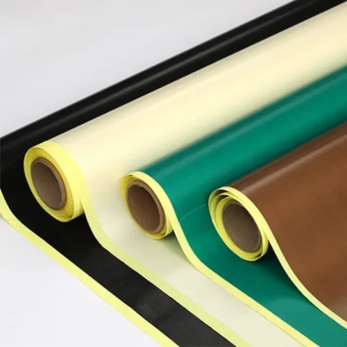 PTFE Coated Adhesive fiberglass Fabric has good heat resistance, high temperature resistance and excellent insulationproperties.t is used for heating the plate and stripping the film. Various base fabrics woven from imported glass fiberare selected, and then coated with imported polytetrafluoroethylene, which is processed by a special process.t is a newproduct of high-performance and multi-purpose composite materials. The surface of the strap is smooth, with goodviscosity resistance, chemical resistance and high temperature resistance, as well as excellent insulation properties.